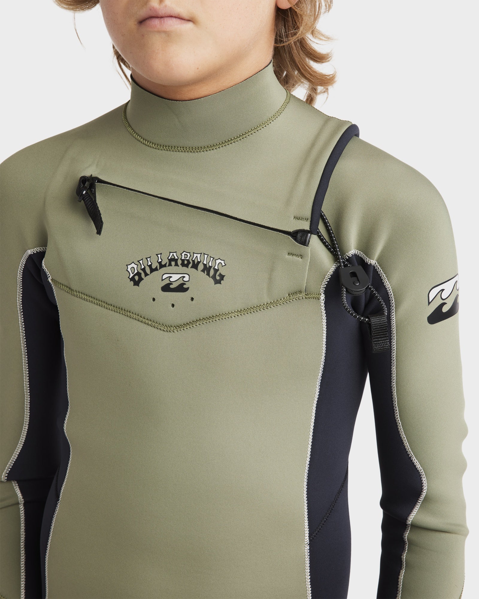 Boys 6-16 3/2mm Absolute Natural Chest Zip Steamer Wetsuit - Image 10