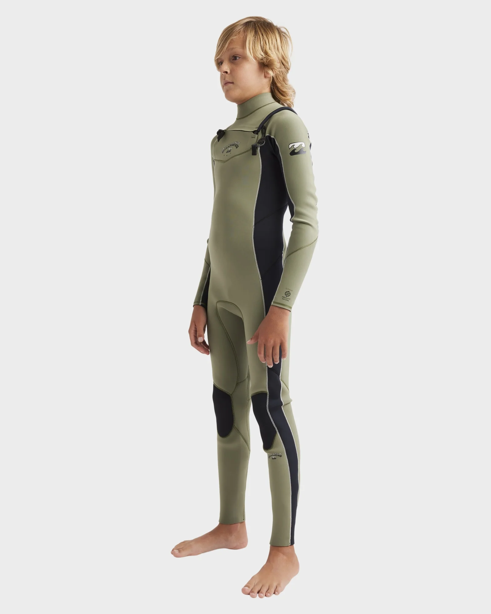 Boys 6-16 3/2mm Absolute Natural Chest Zip Steamer Wetsuit - Image 2