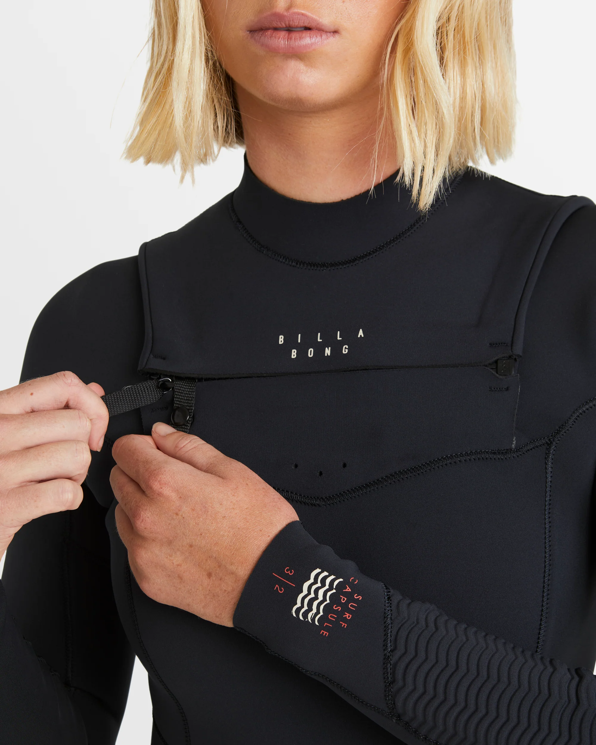 Womens 3/2mm Salty Natural Chest Zip Wetsuit - Image 3