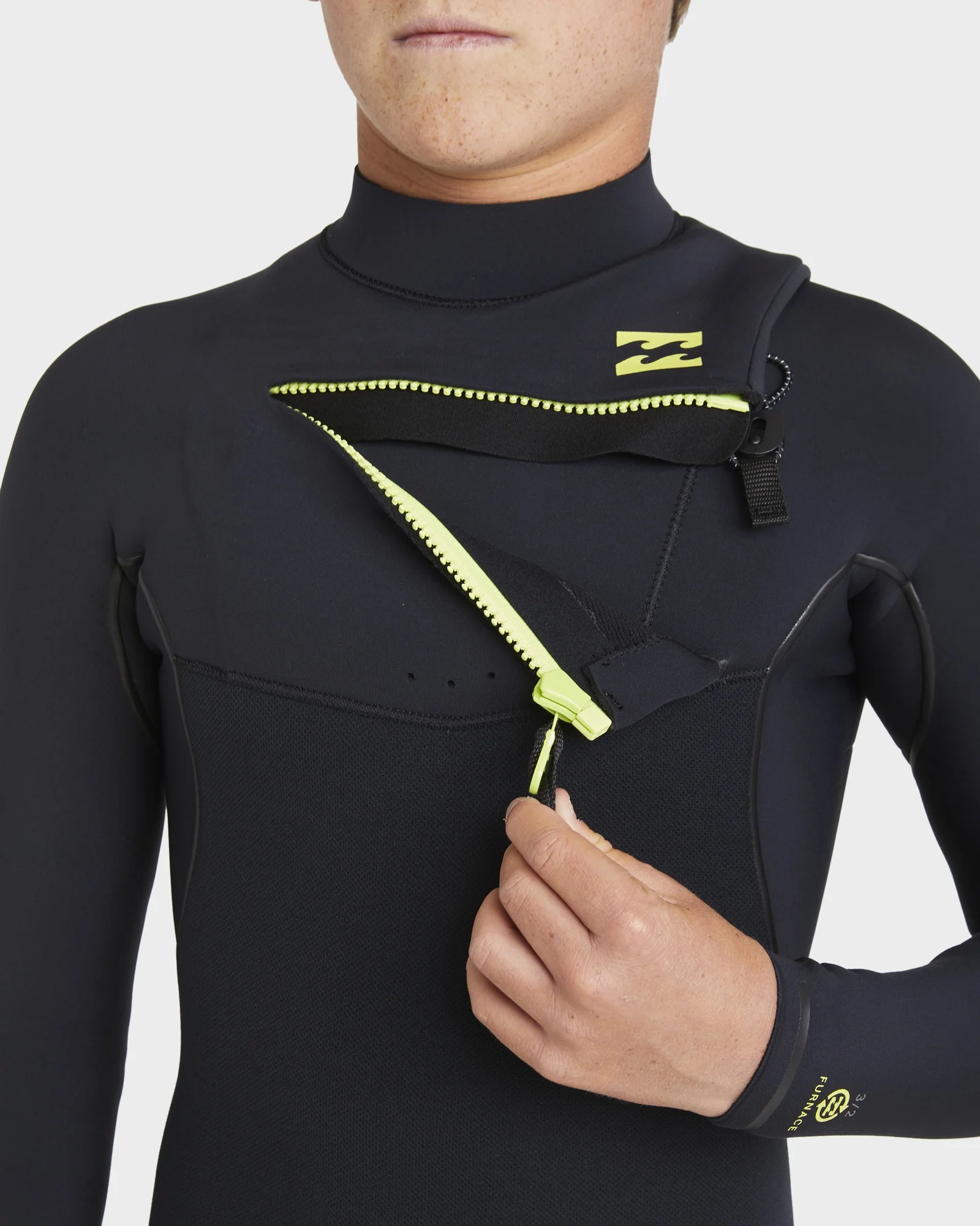 Boys 6-16 3/2mm Furnace Natural Chest Zip Steamer Wetsuit - Image 4