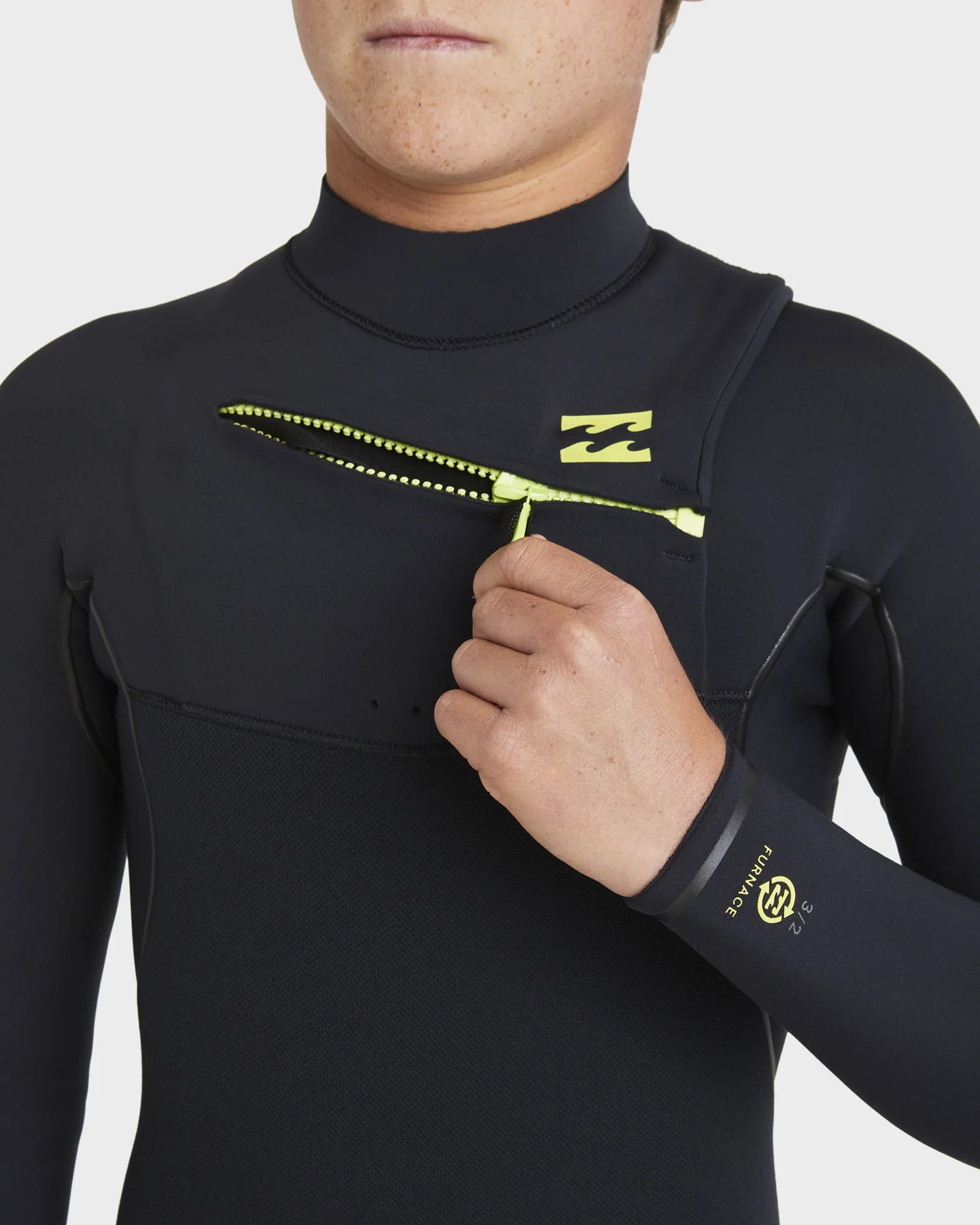 Boys 8-16 4/3mm Furnace Natural Chest Zip Steamer Wetsuit - Image 7