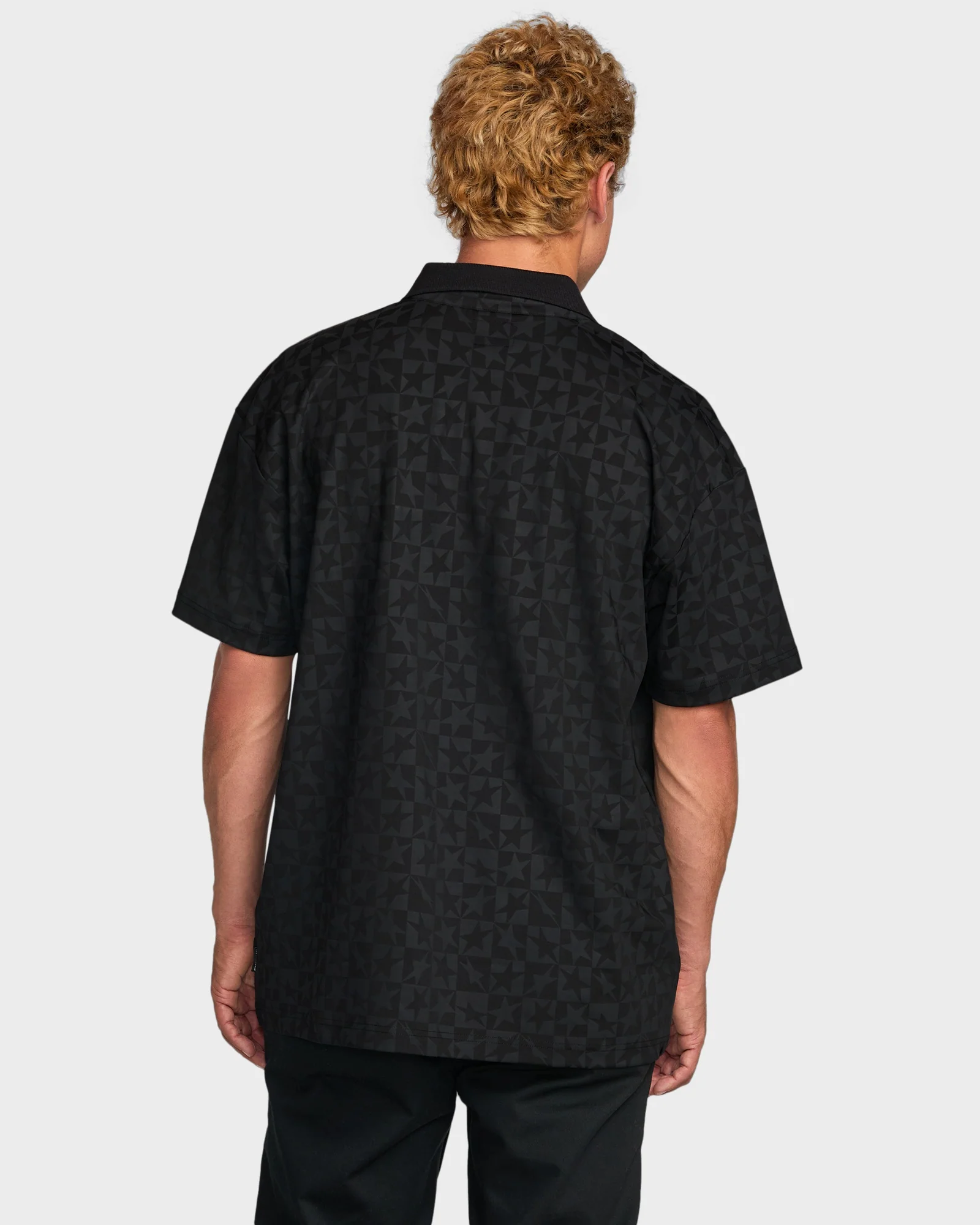 Mens Black Star Surf Short Sleeve Polo Shirt - Image 3