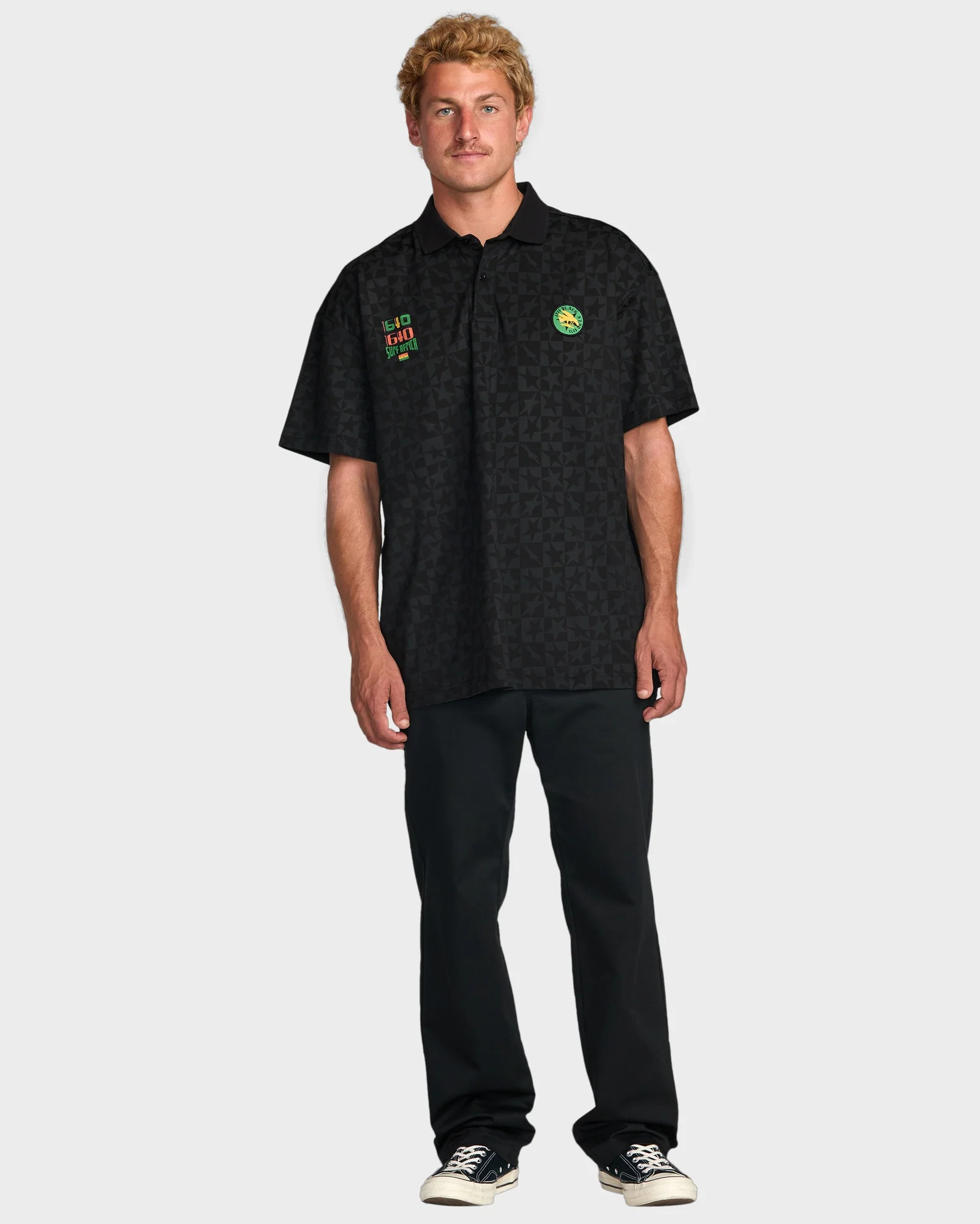 Mens Black Star Surf Short Sleeve Polo Shirt - Image 4