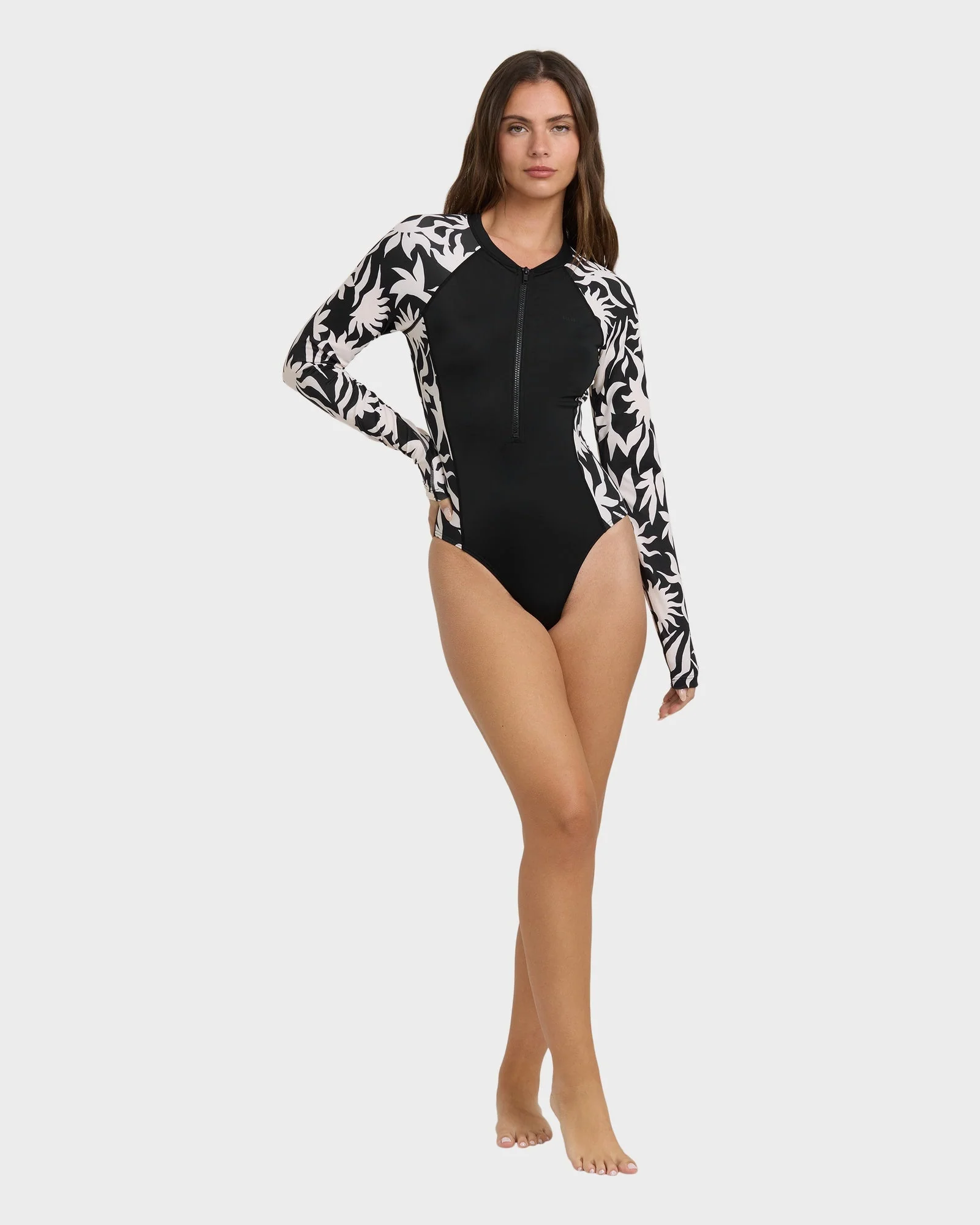 Womens By My Side Long Sleeve Zip Bodysuit Rash Vest - Image 7