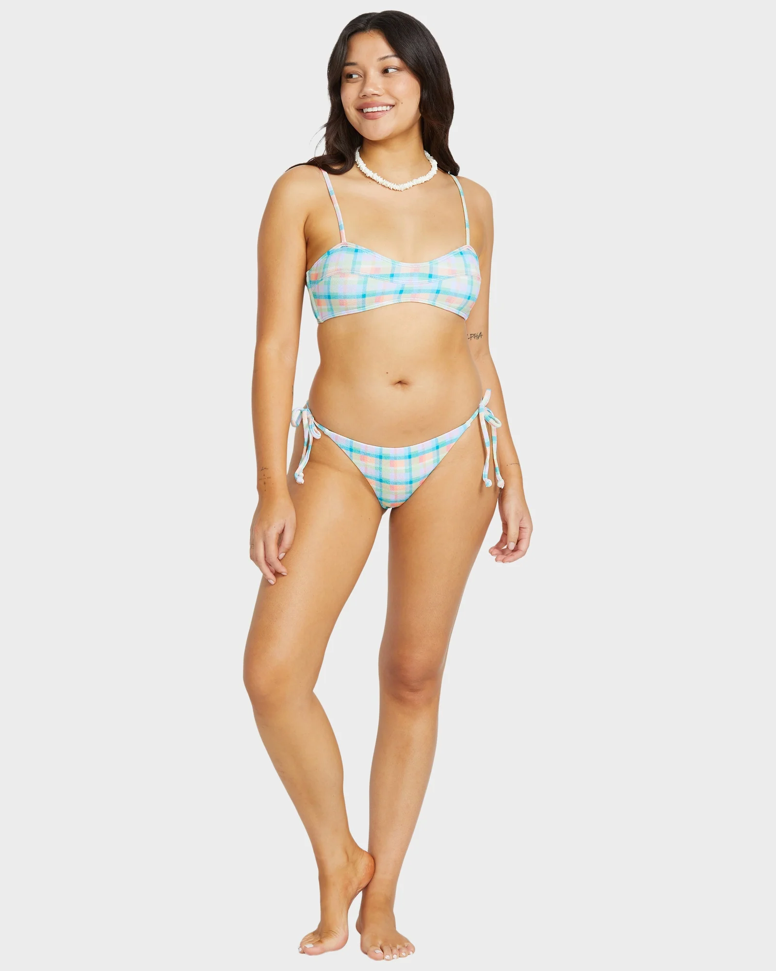 Womens Check The Waves Tie Side Tanga Bikini Bottom - Image 5