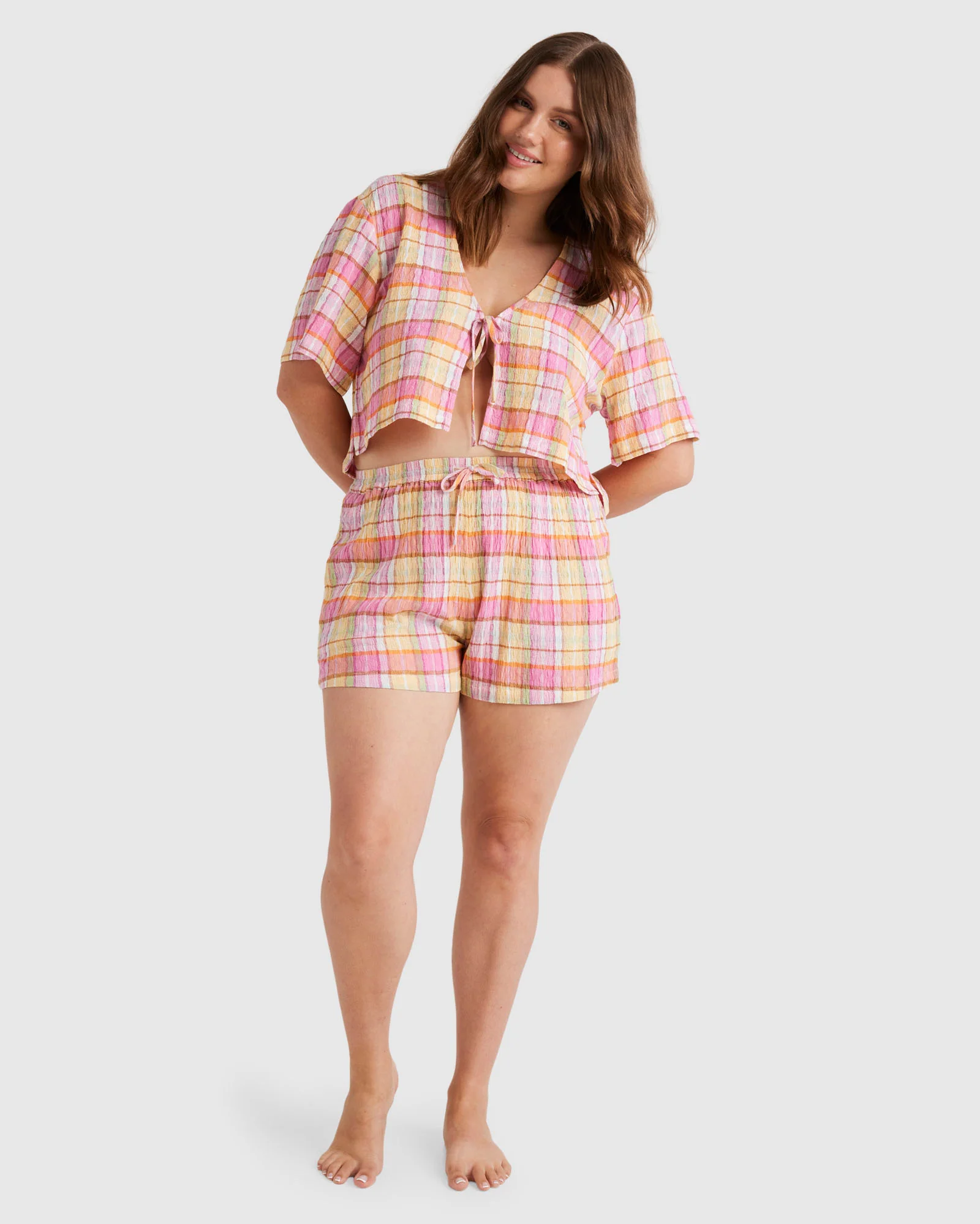Womens Darlin Check Elastic Waist Shorts - Image 11