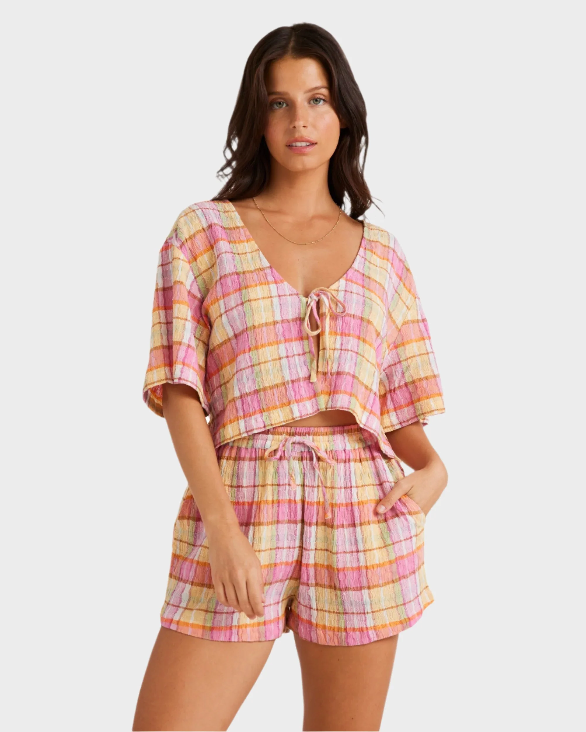 Womens Darlin Check Elastic Waist Shorts - Image 2