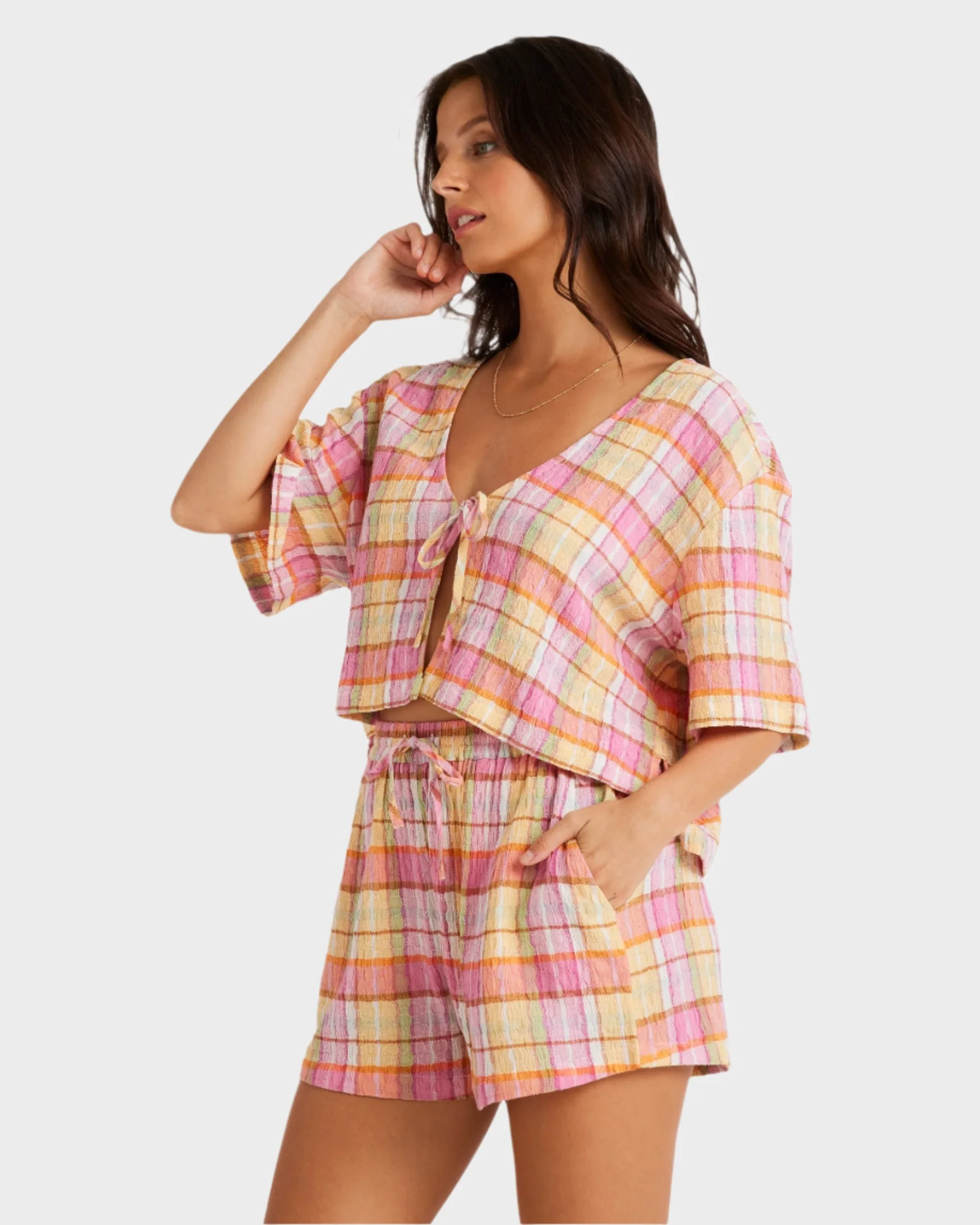 Womens Darlin Check Elastic Waist Shorts - Image 4