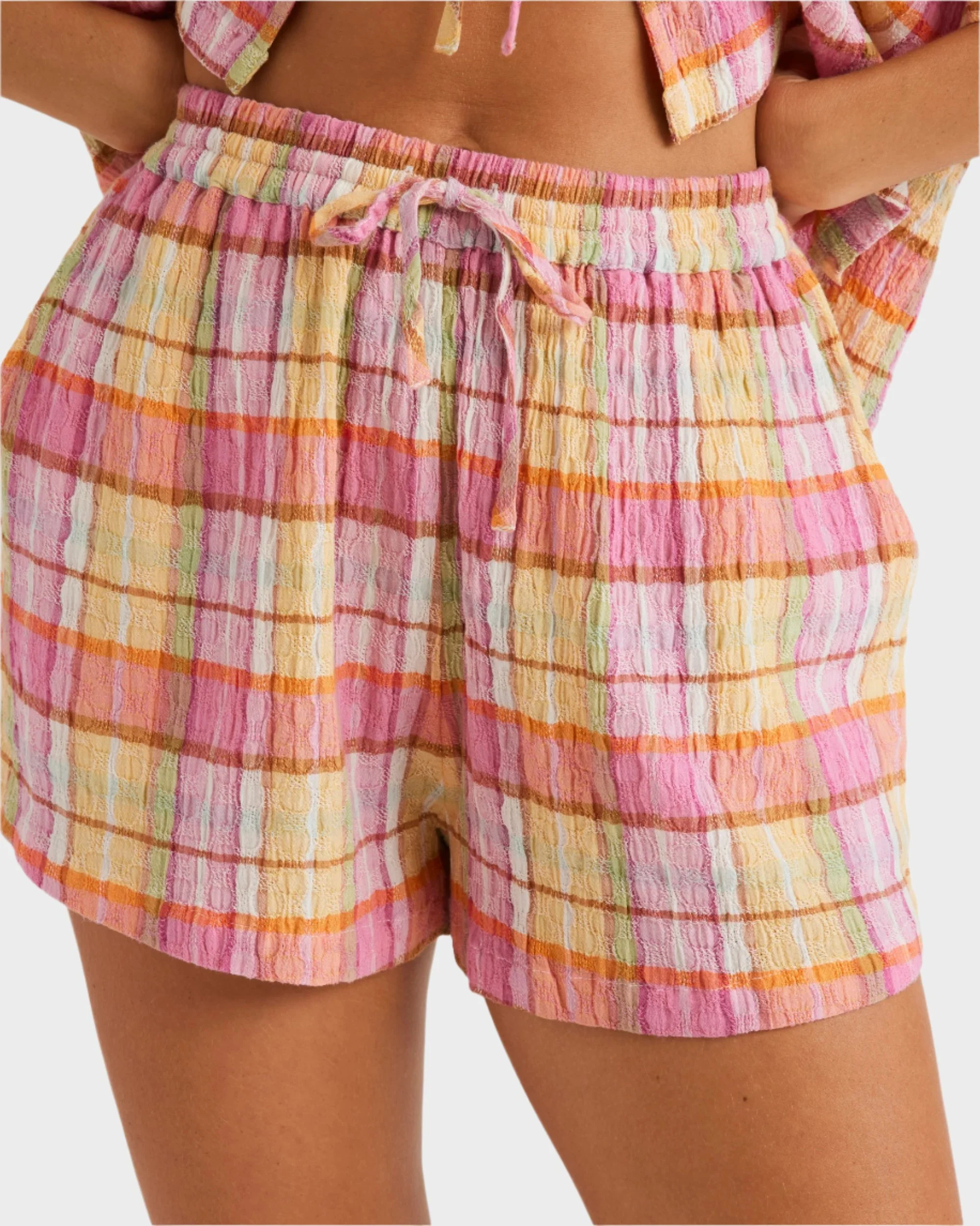 Womens Darlin Check Elastic Waist Shorts - Image 5