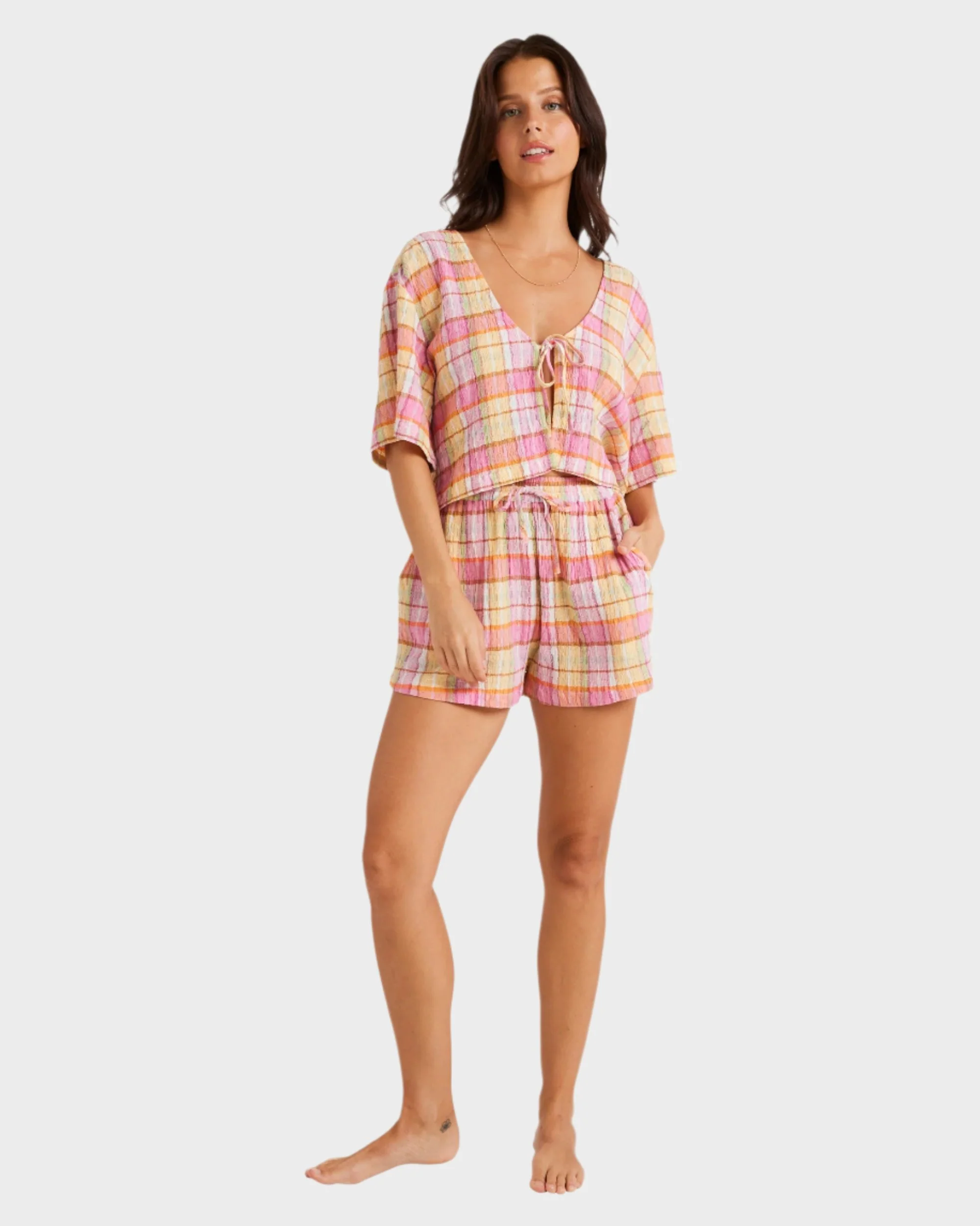 Womens Darlin Check Elastic Waist Shorts - Image 6