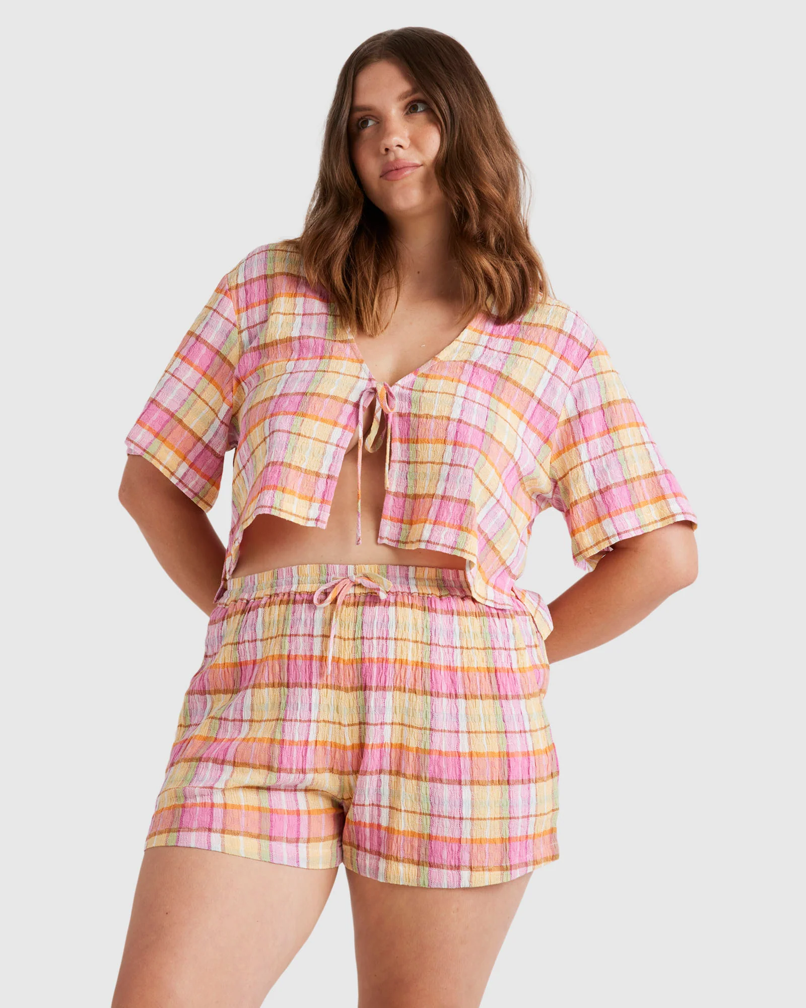 Womens Darlin Check Elastic Waist Shorts - Image 7