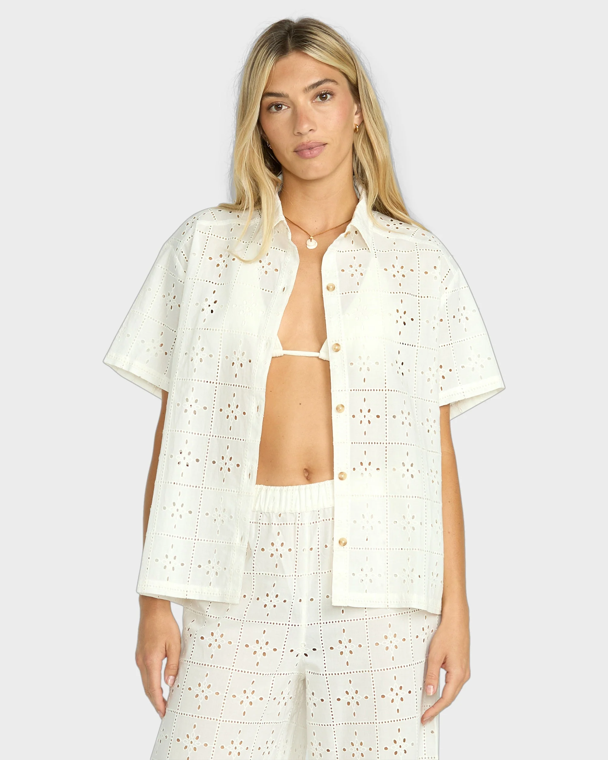 Womens Eyelet Crush Cover Up Shirt - Image 2