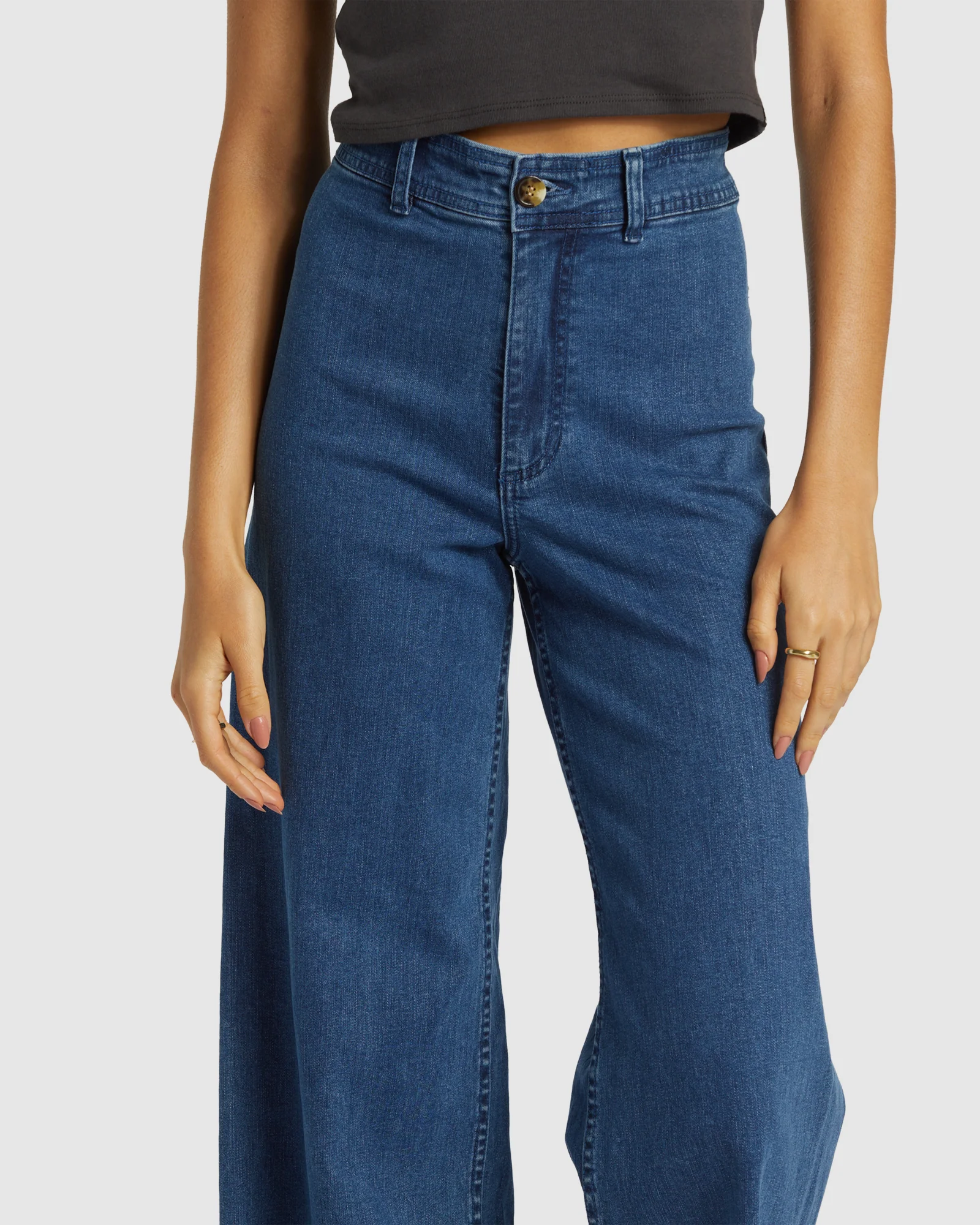 Womens Free Fall Indigo Wide-Leg Denim Pants - Image 4