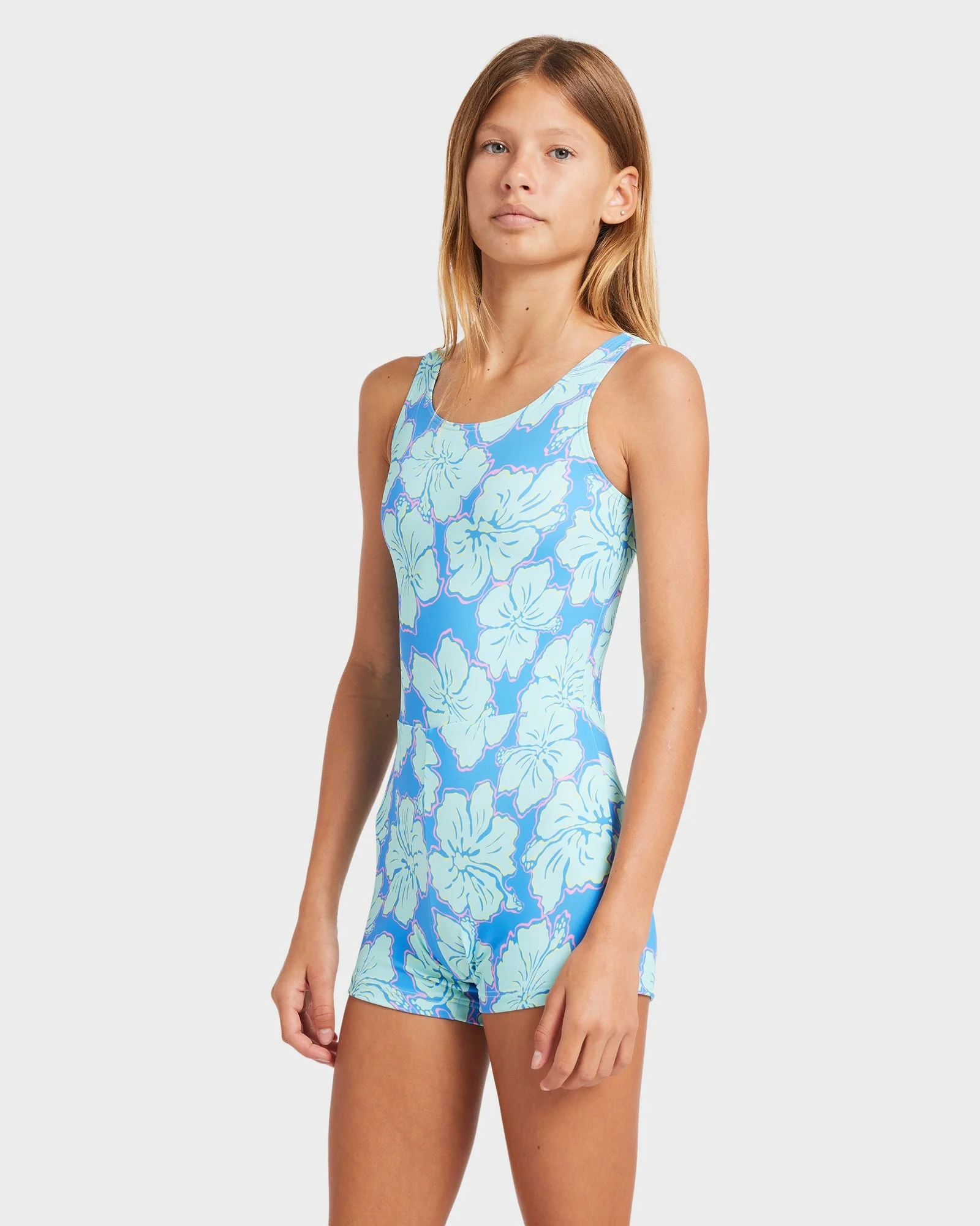 Girls 6-14 Happy Hibiscus Retro Surf Bodysuit One Piece Swimsuit - Image 3