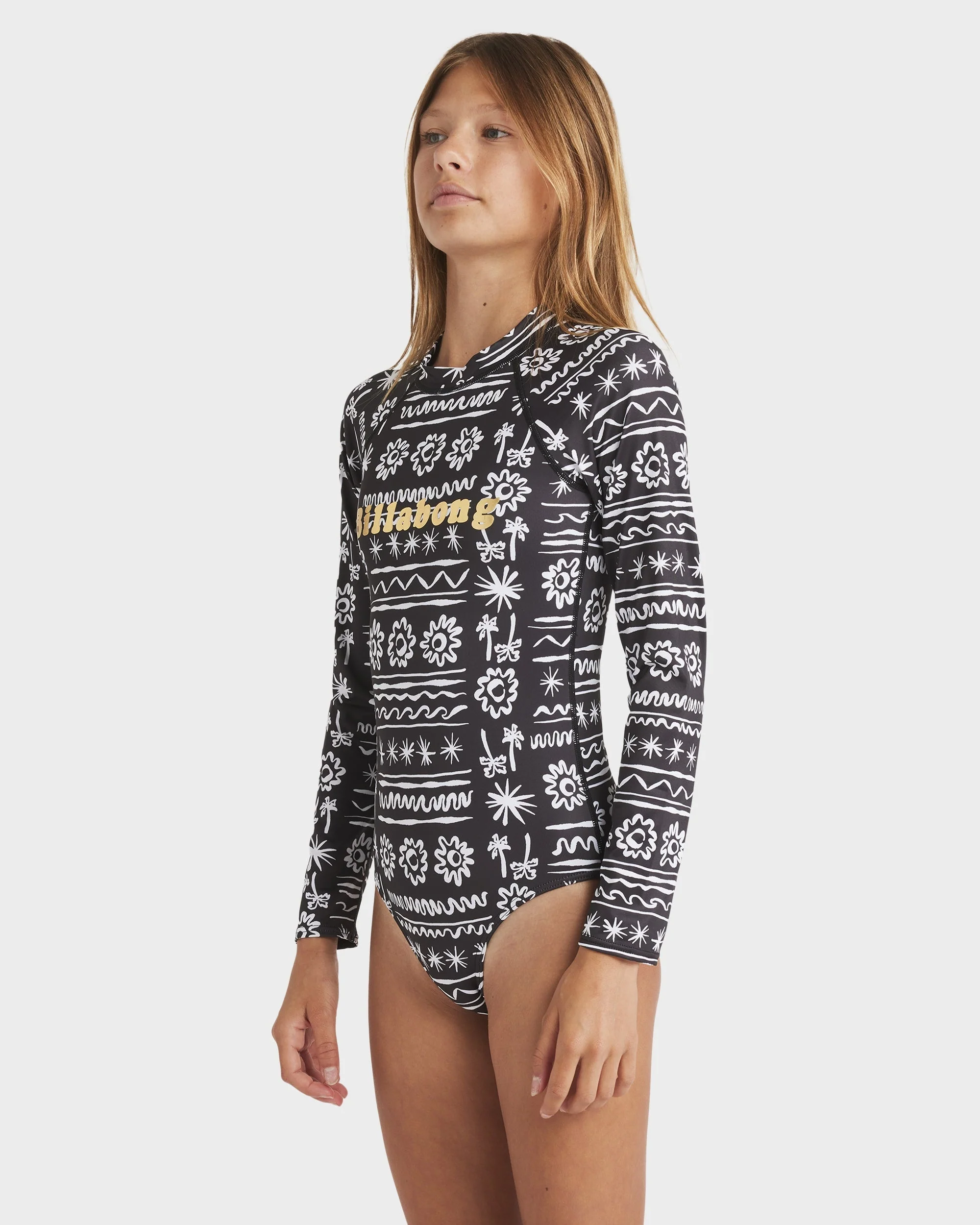 Girls 8-14 Lost On You Long Sleeve Bodysuit Rash Vest - Image 4