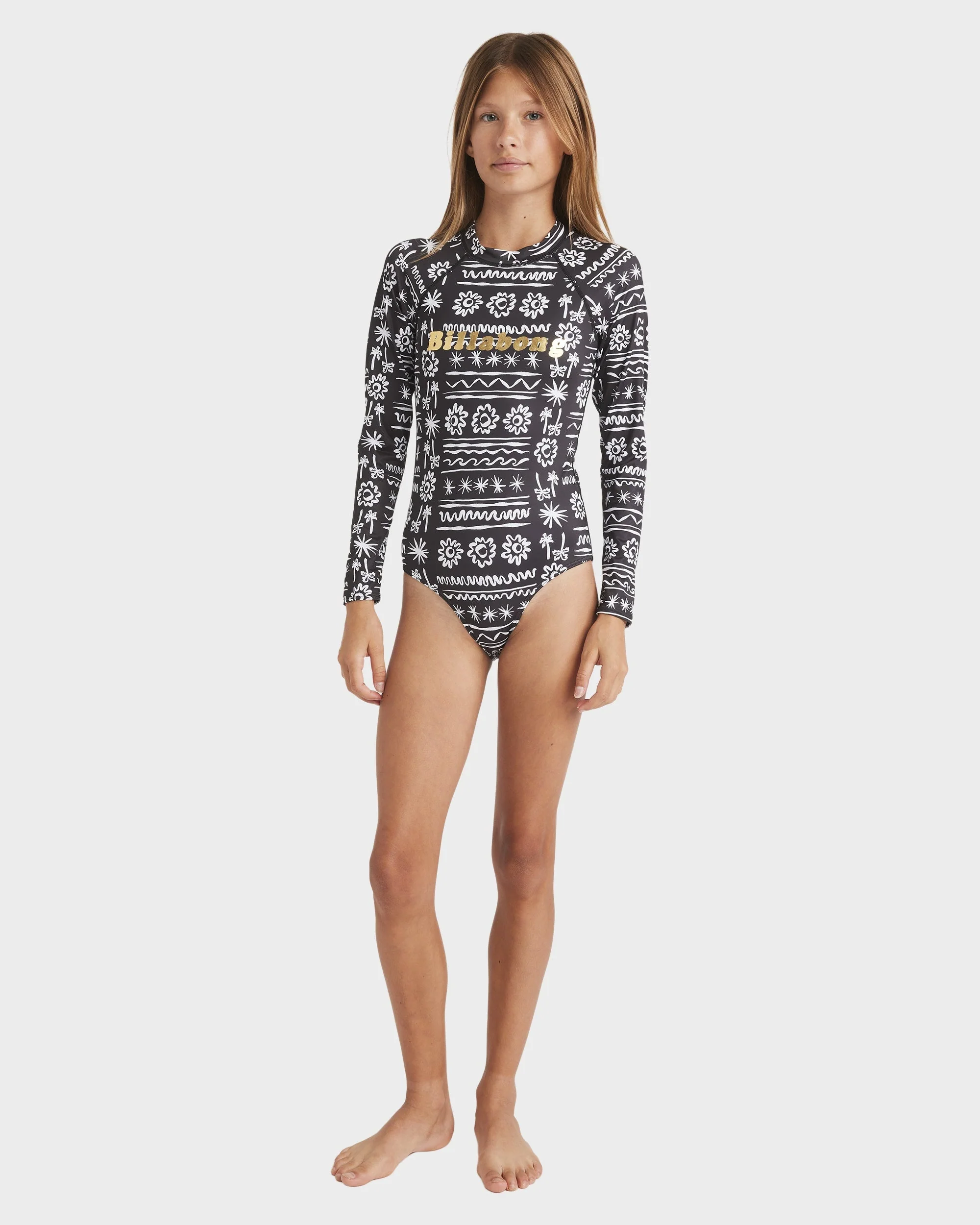 Girls 8-14 Lost On You Long Sleeve Bodysuit Rash Vest - Image 5