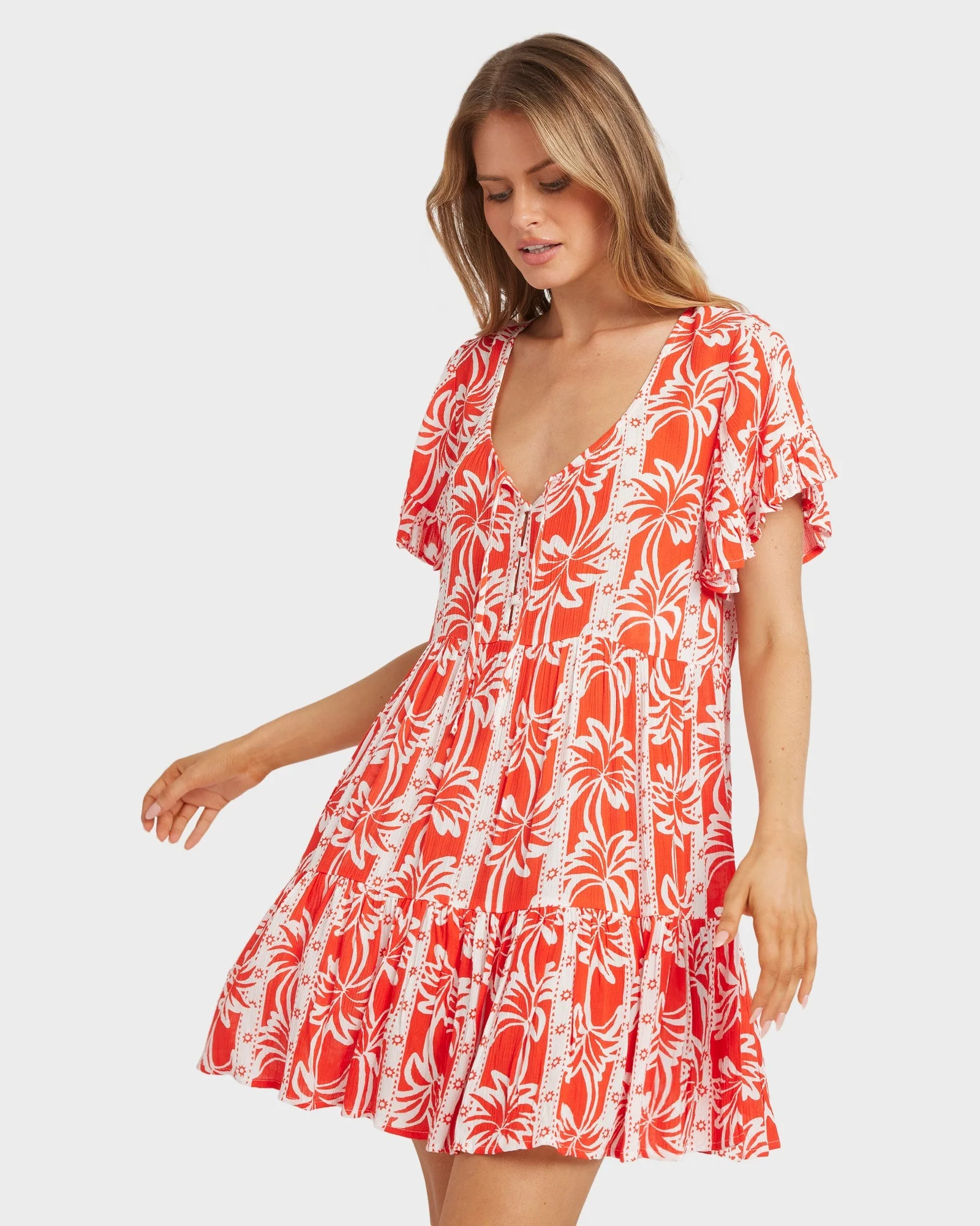 Womens Row Of Palms Tiered Mini Dress - Image 2