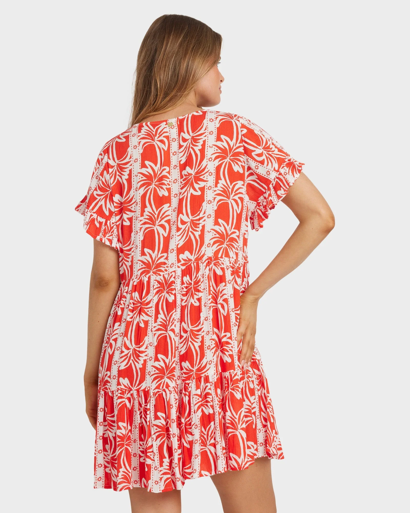 Womens Row Of Palms Tiered Mini Dress - Image 3