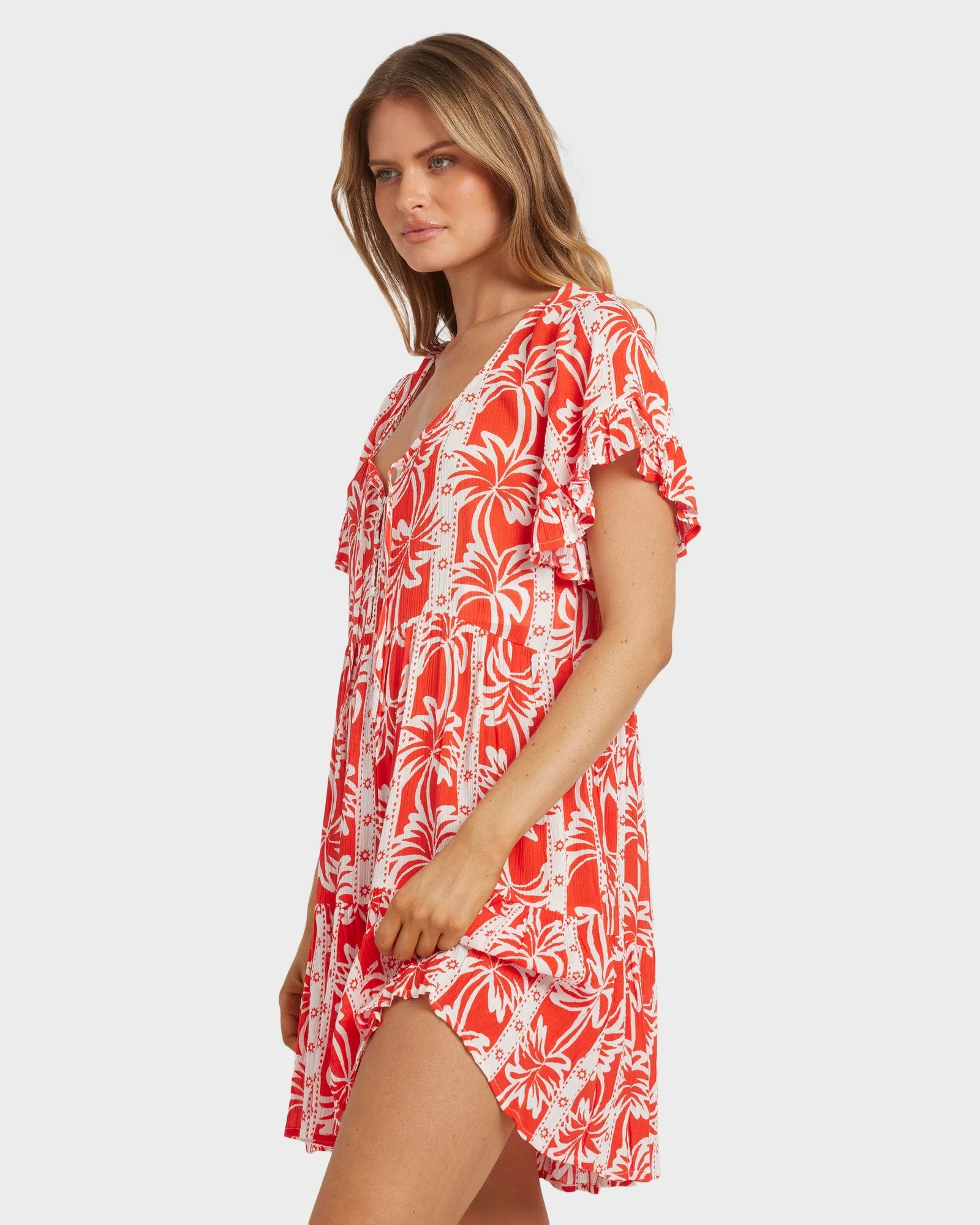 Womens Row Of Palms Tiered Mini Dress - Image 4