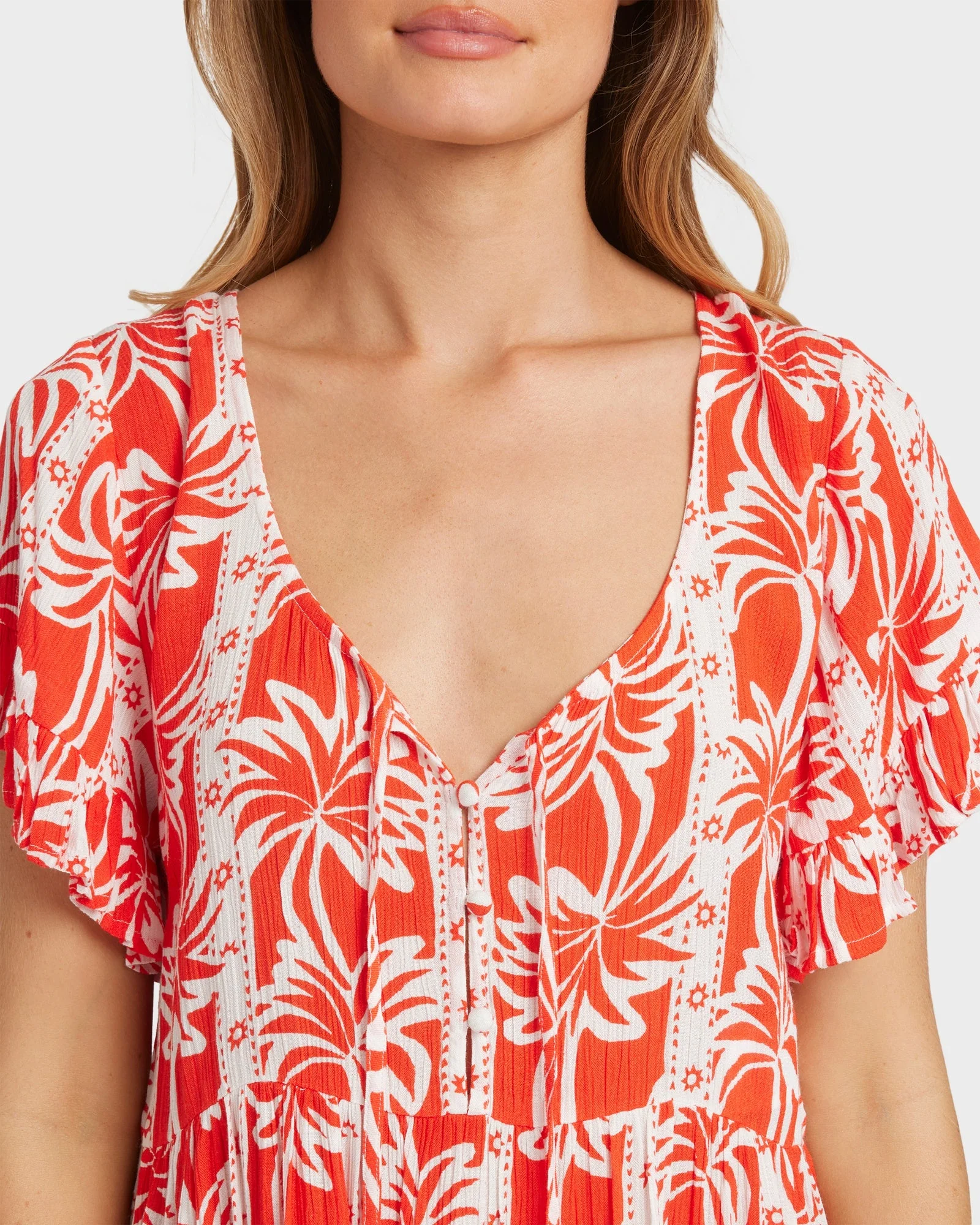 Womens Row Of Palms Tiered Mini Dress - Image 5