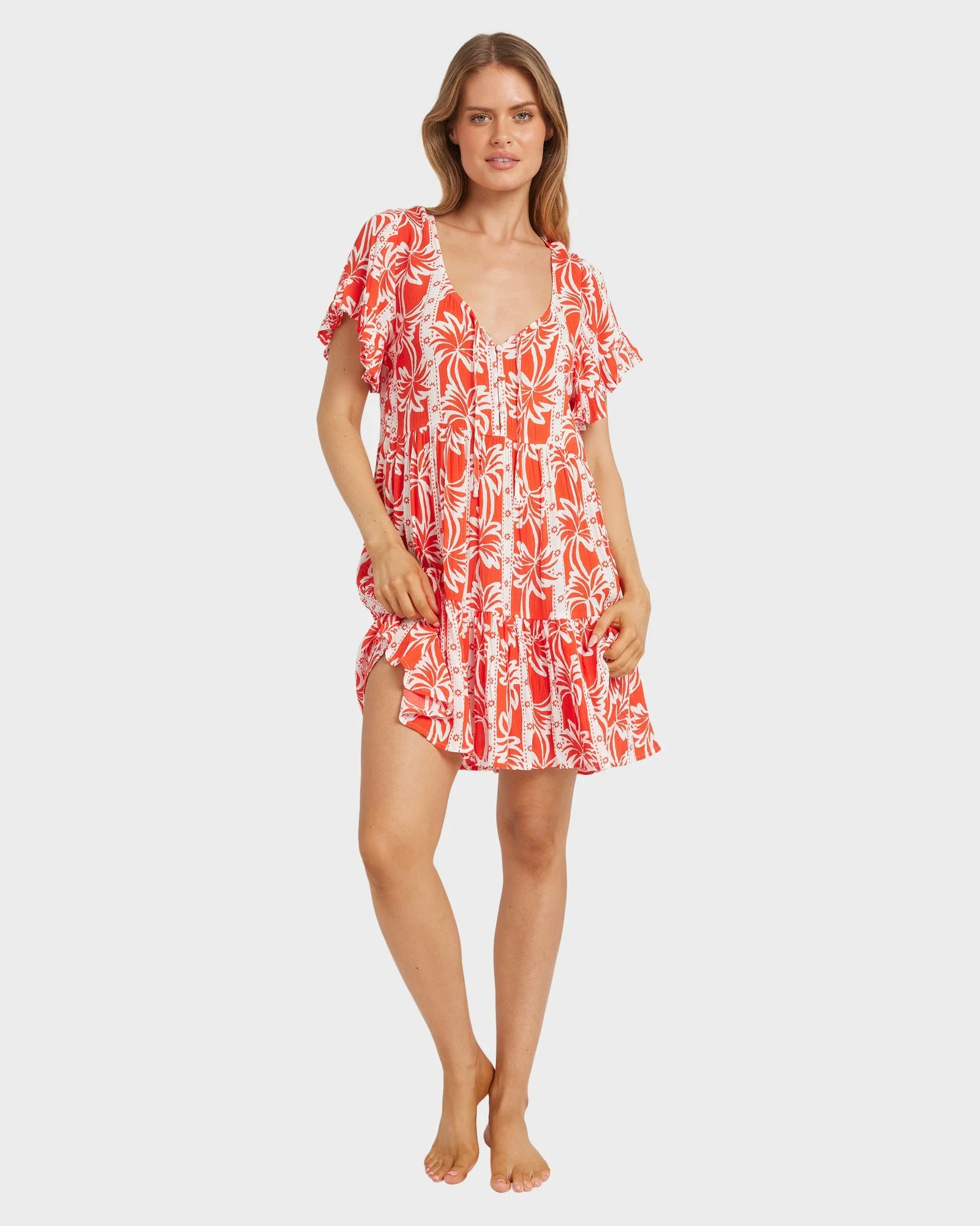 Womens Row Of Palms Tiered Mini Dress - Image 6