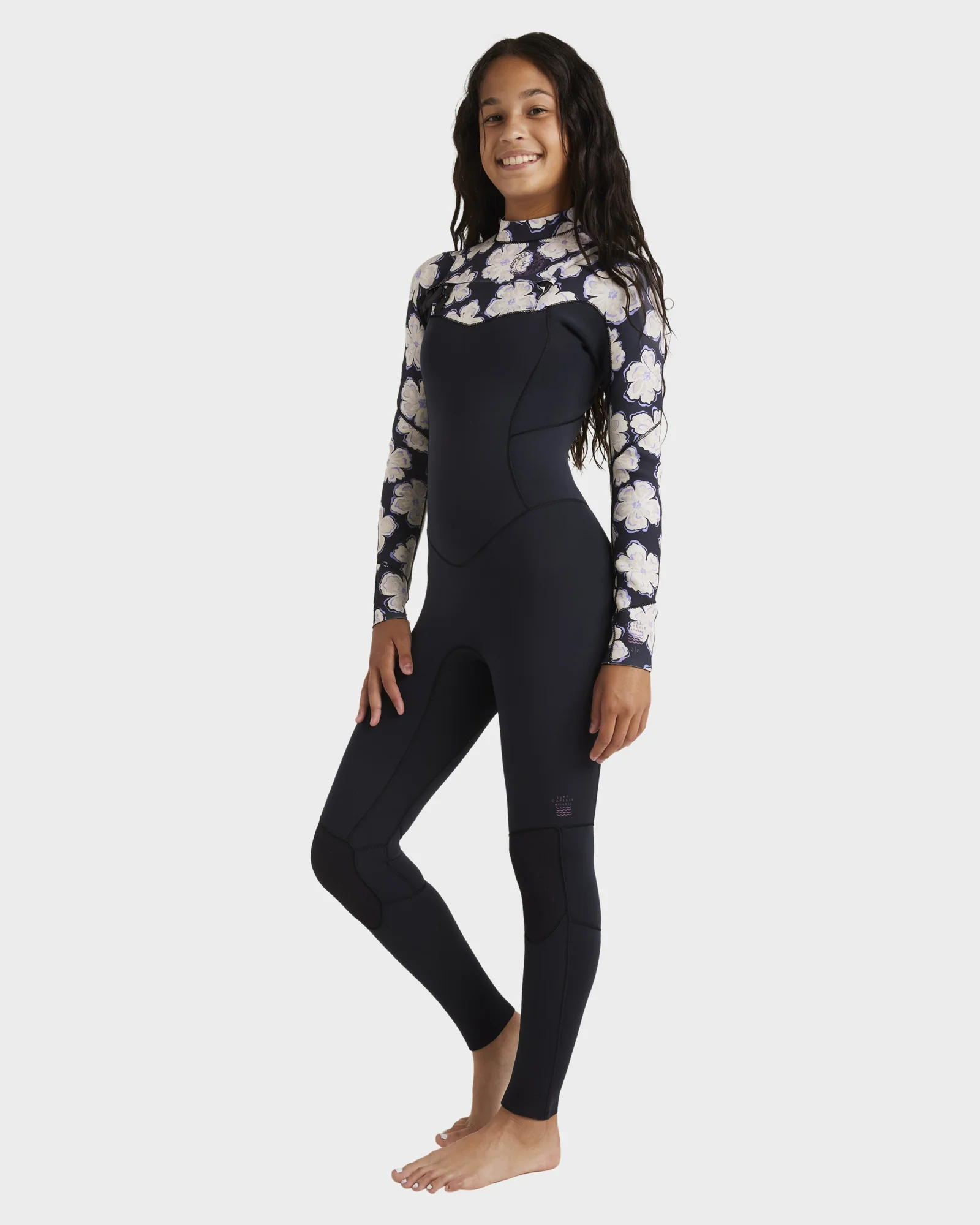 Girls 8-14 3/2mm Salty Dayz Natural Chest Zip Steamer Wetsuit - Image 2