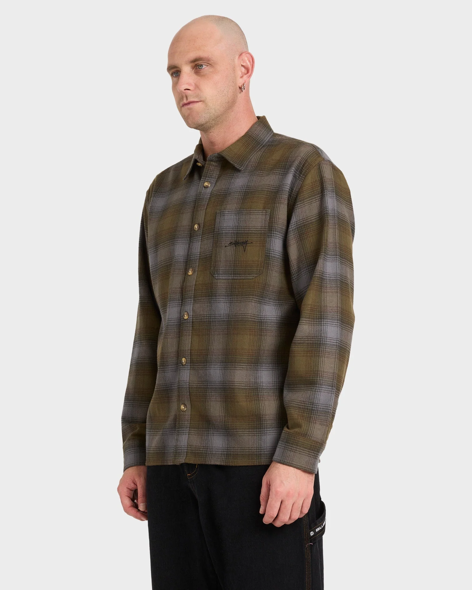 Mens Script Long Sleeve Flannel Shirt - Image 3