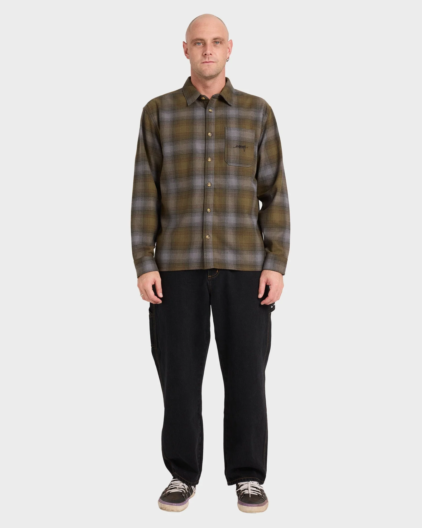 Mens Script Long Sleeve Flannel Shirt - Image 5
