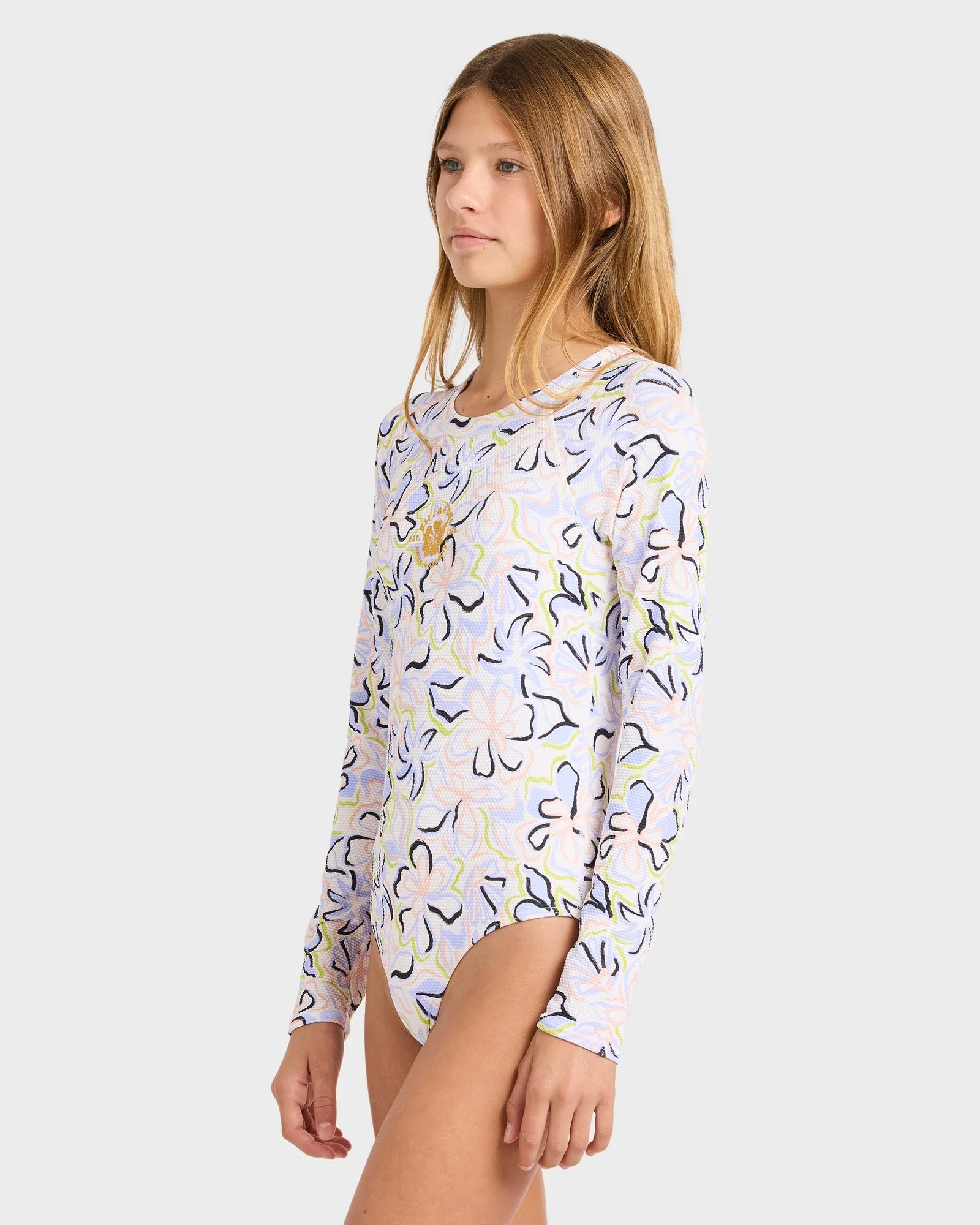 Girls 6-16 Sea Of Love Long Sleeve Bodysuit Rash Vest - Image 3