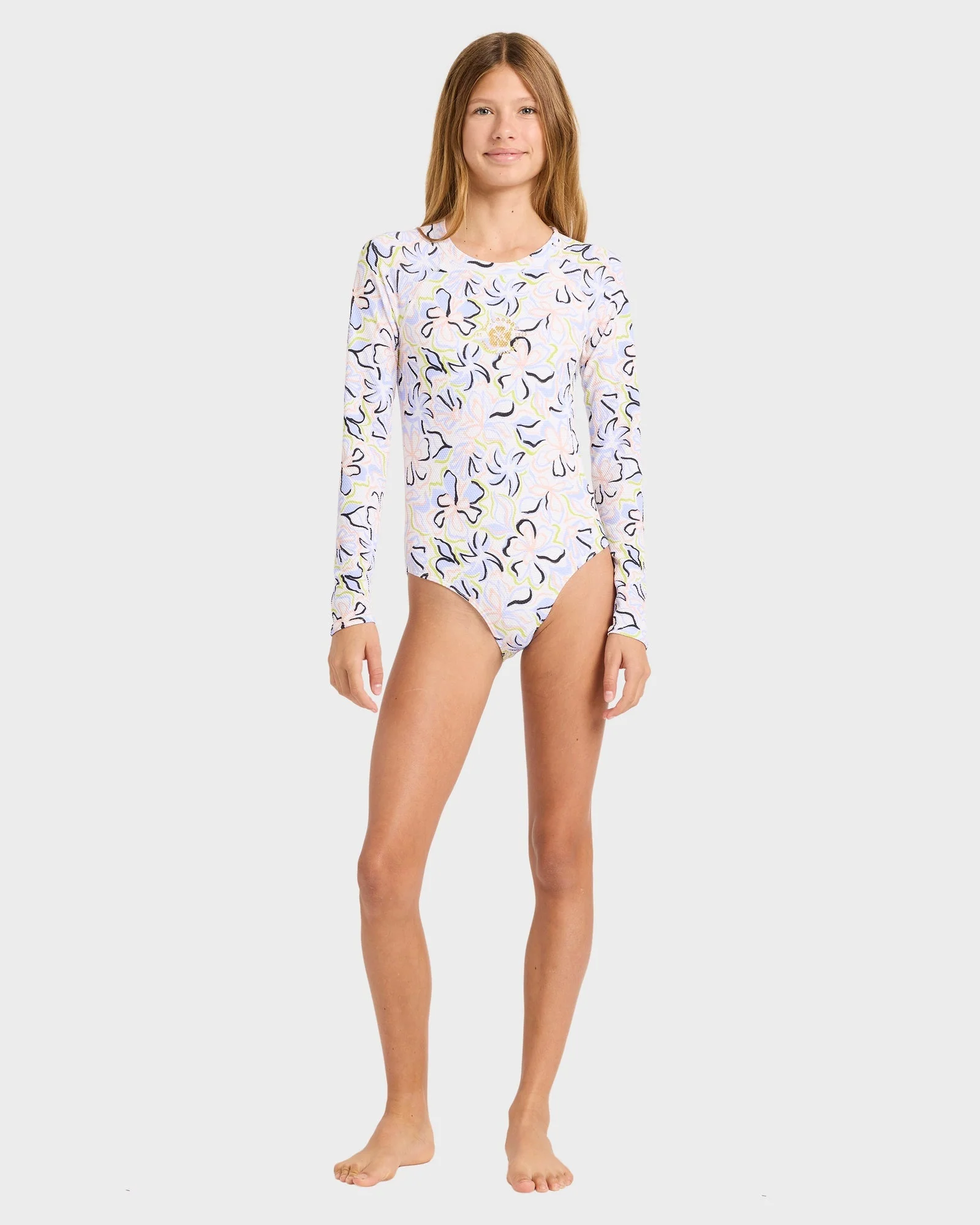 Girls 6-16 Sea Of Love Long Sleeve Bodysuit Rash Vest - Image 5