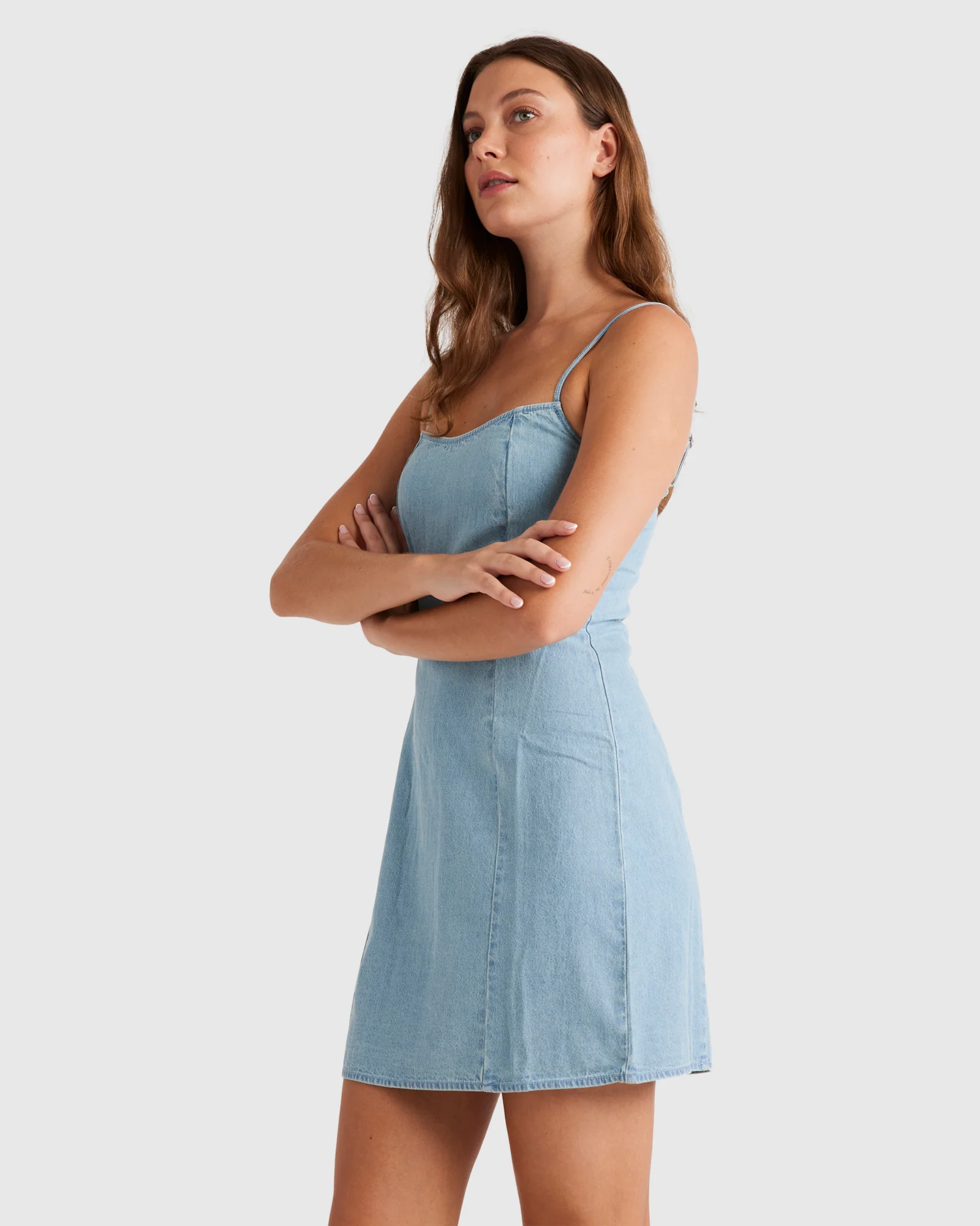 Womens Stay Awhile Chambray Mini Dress - Image 2