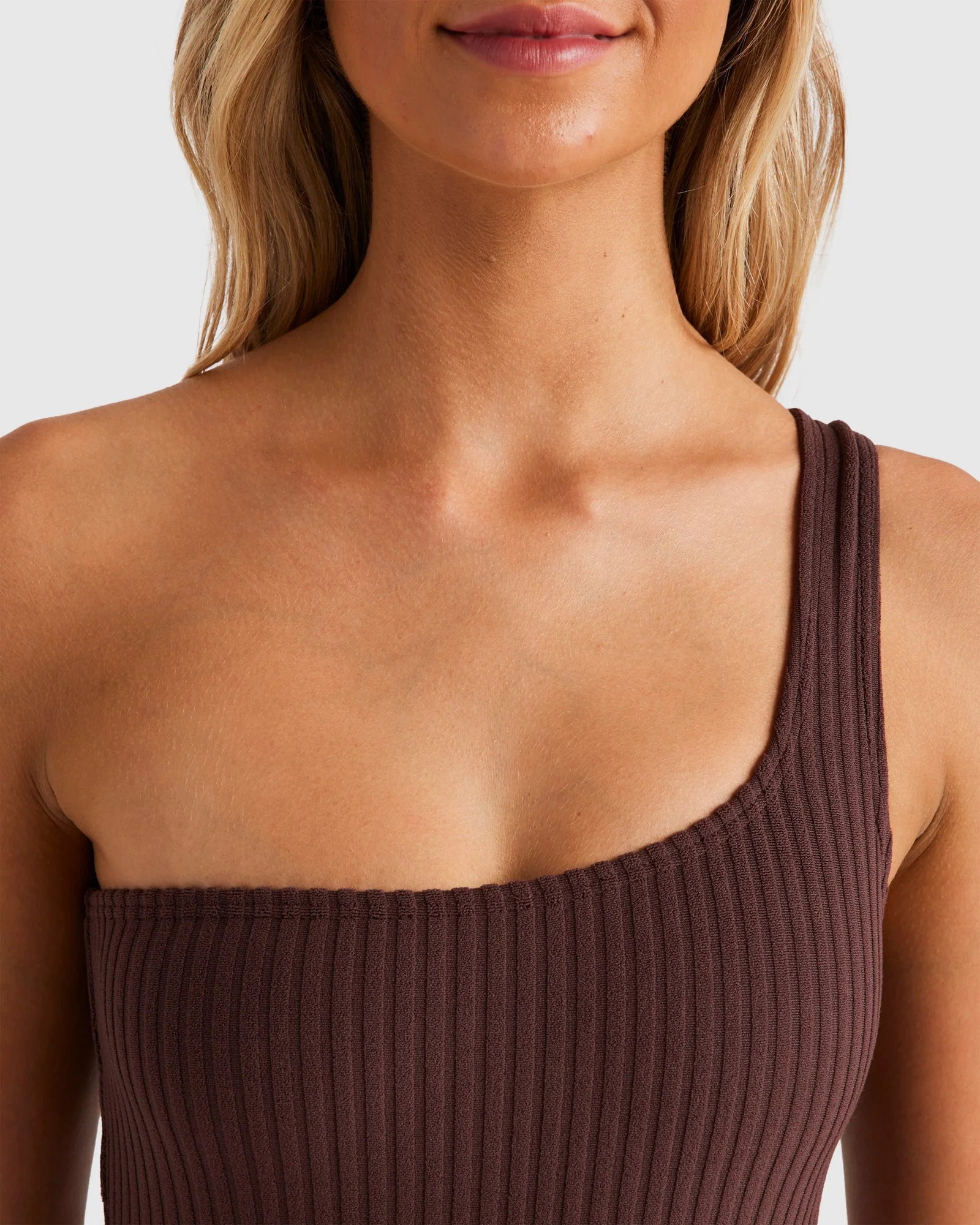 Womens Terry Rib One Shoulder One Piece Swimsuit - Image 4