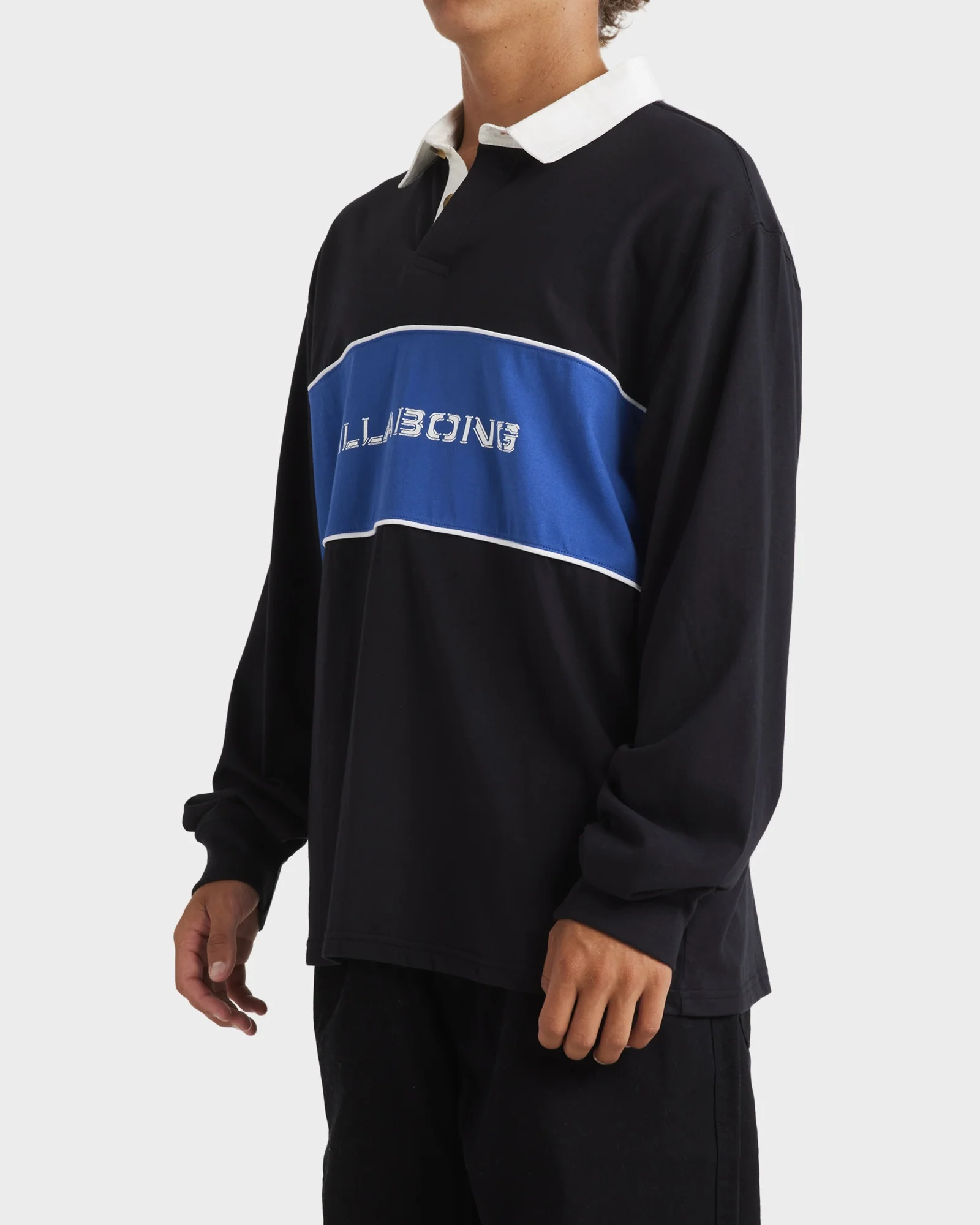 Mens Warped Rugby Long Sleeve Polo Shirt - Image 3