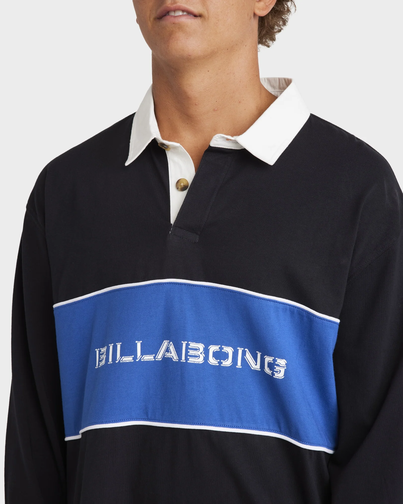 Mens Warped Rugby Long Sleeve Polo Shirt - Image 5