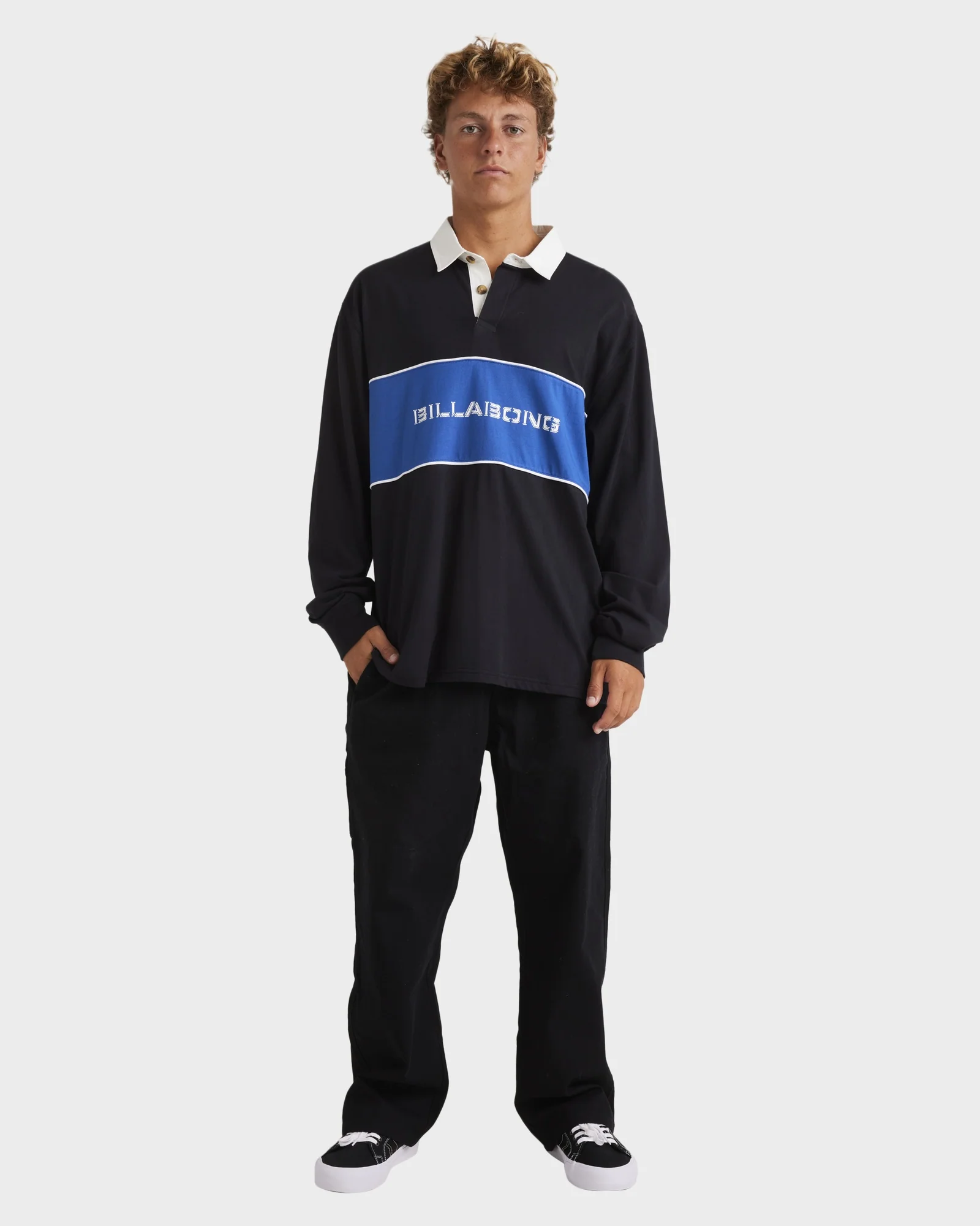 Mens Warped Rugby Long Sleeve Polo Shirt - Image 6